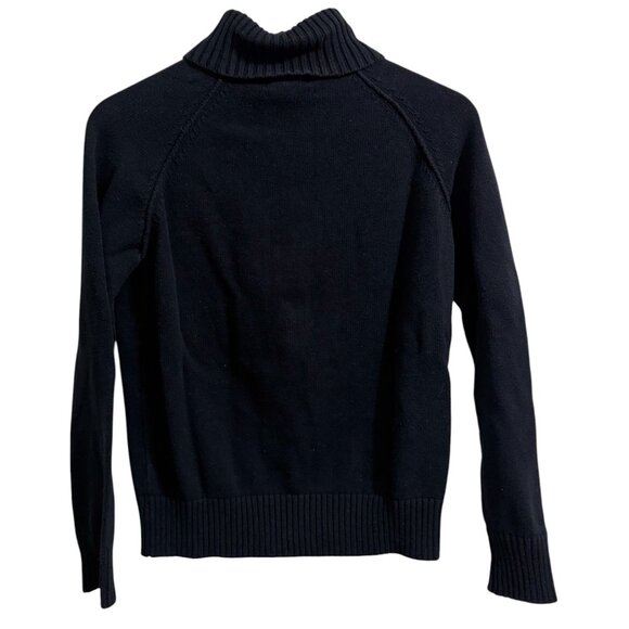Jeanne Pierre Sweater Black Cotton Turtleneck Preppy Classic Cozy Womens M - Picture 2 of 3